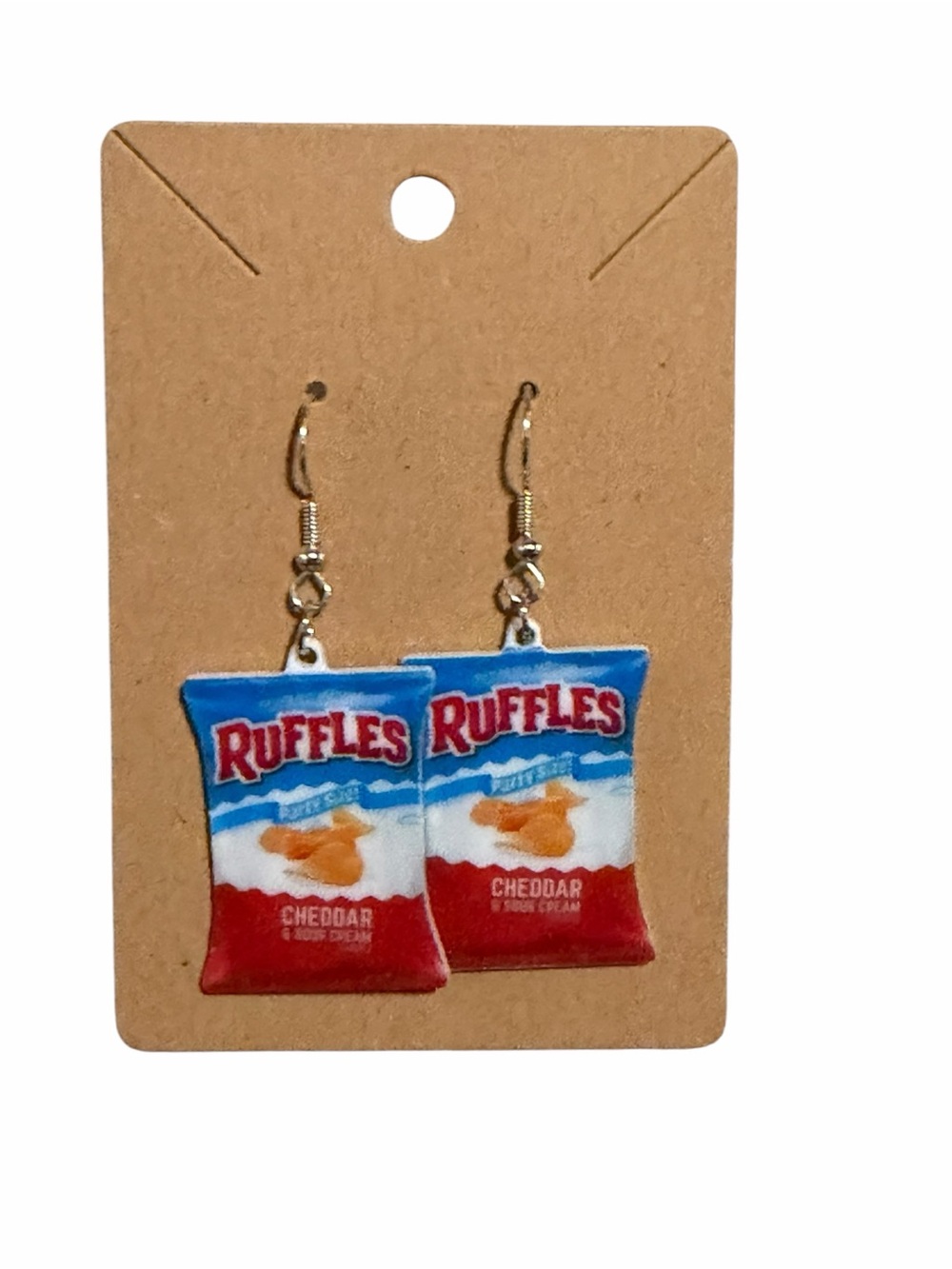Novelty Cheddar Snack Bag Dangle Earrings - Blue & Red